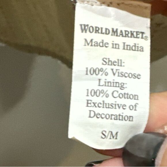 WORLD MARKET Tasha Taupe Geometric Embroidered Scoop Neck Babydoll Top NWT S/M - Picture 7 of 7